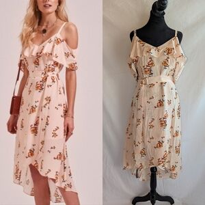 100% Mulberry Silk Armelle Light Peach Off the Shoulder Dress Size 8